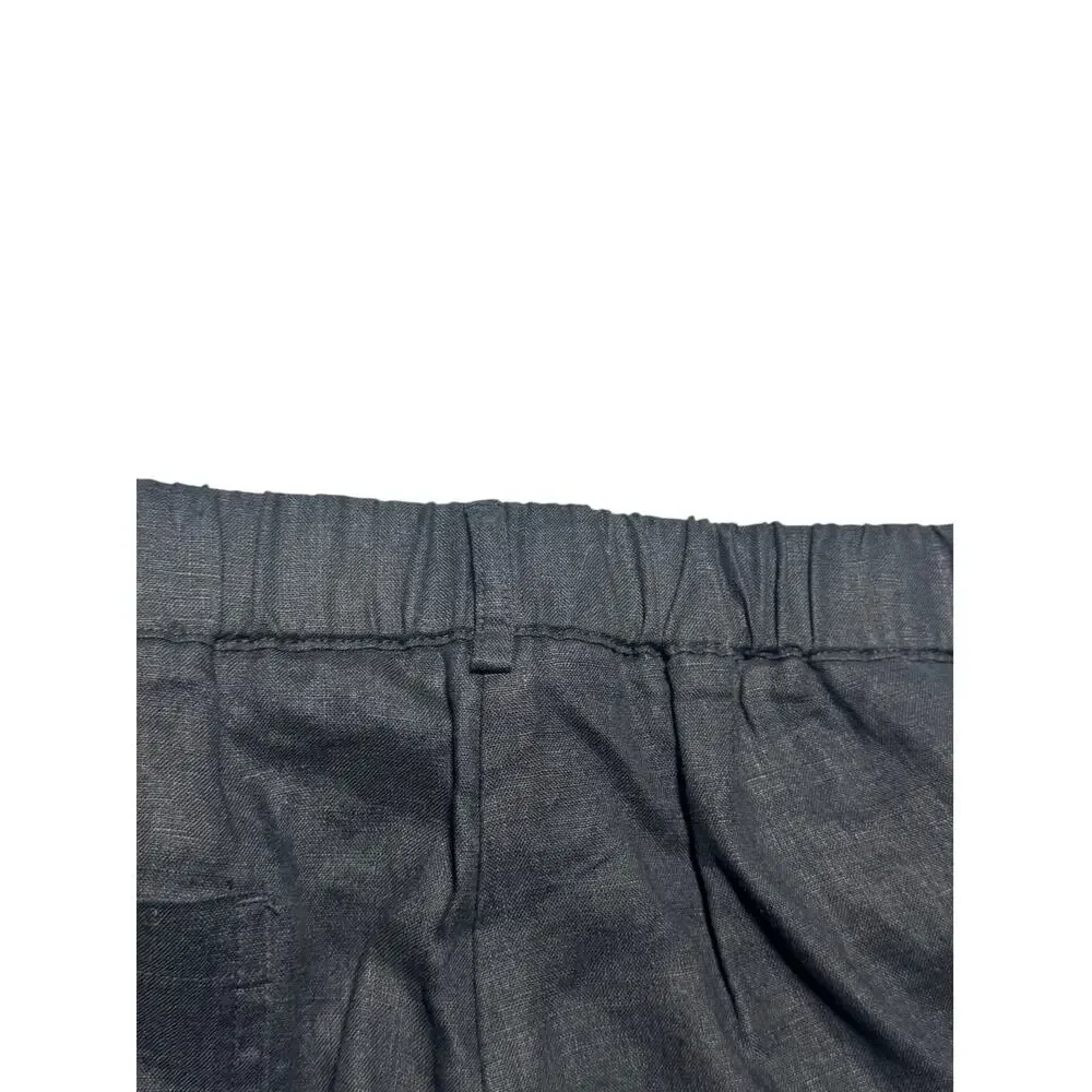 NWT Quince European Ankle Pants Womens M Black Linen Wide Leg Relaxed Pull On